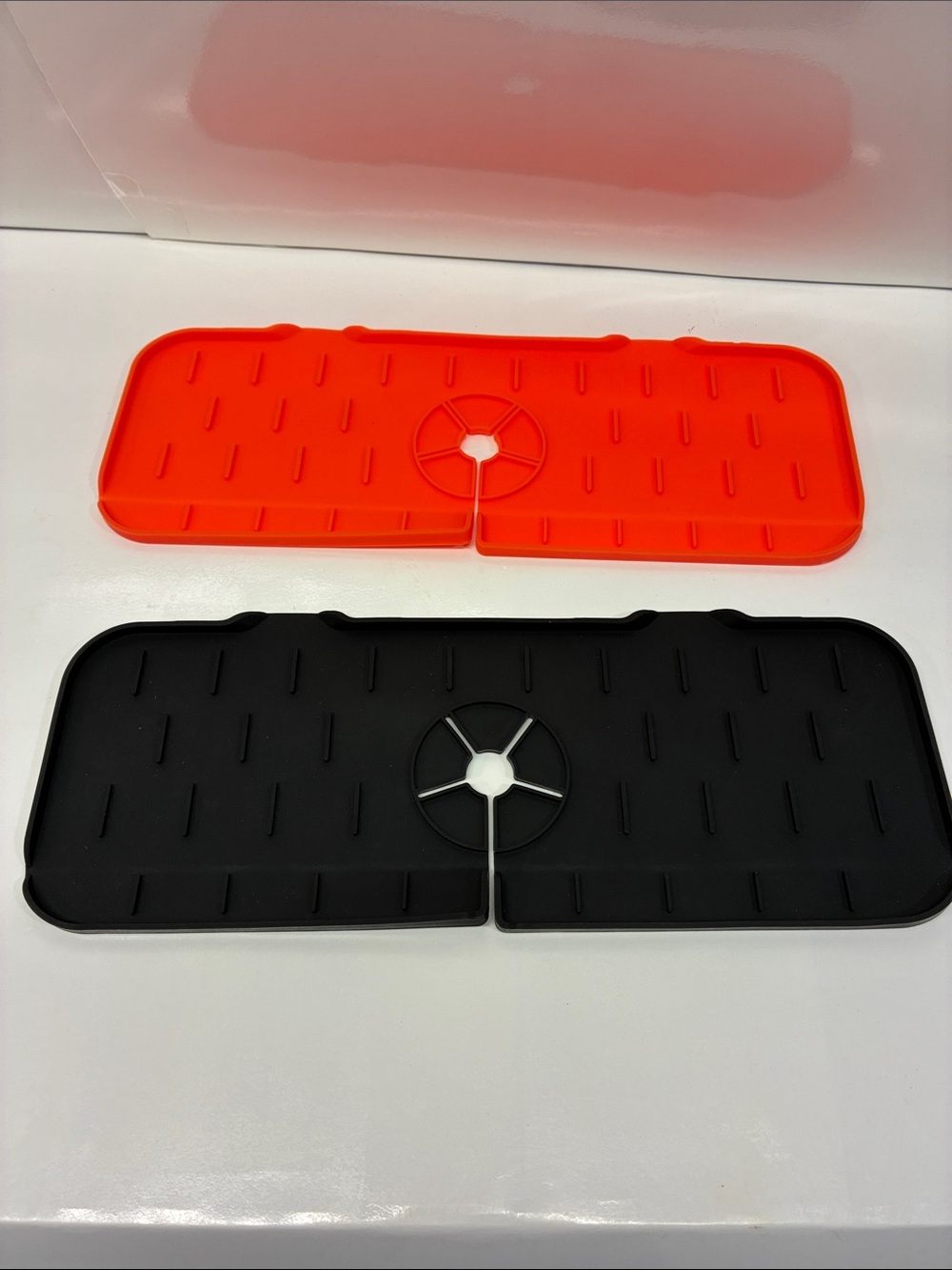 Silicone Kitchen Faucet Sink Countertop Protectors- Black and Orange Set of 2